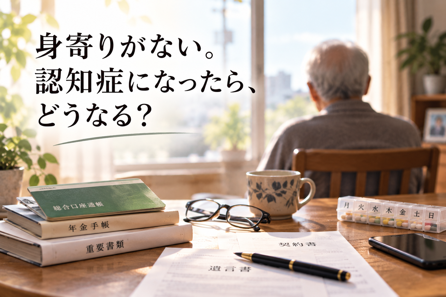 身寄りのない高齢者が認知症になった場合の不安をイメージした画像